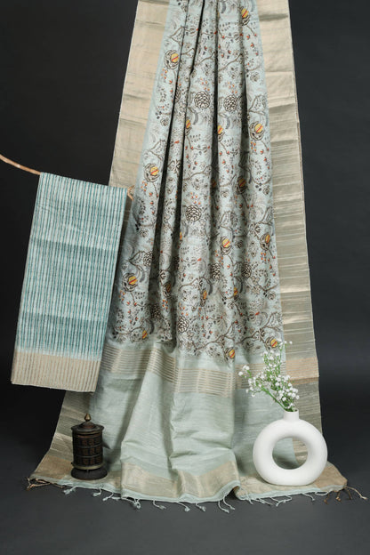Soft Florals Chequered Chapa Handloom Tussar Saree C3 Geetha Creation
