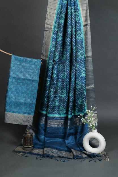 Spotted Indigo Chapa Handloom Tussar Saree C3 Geetha Creation