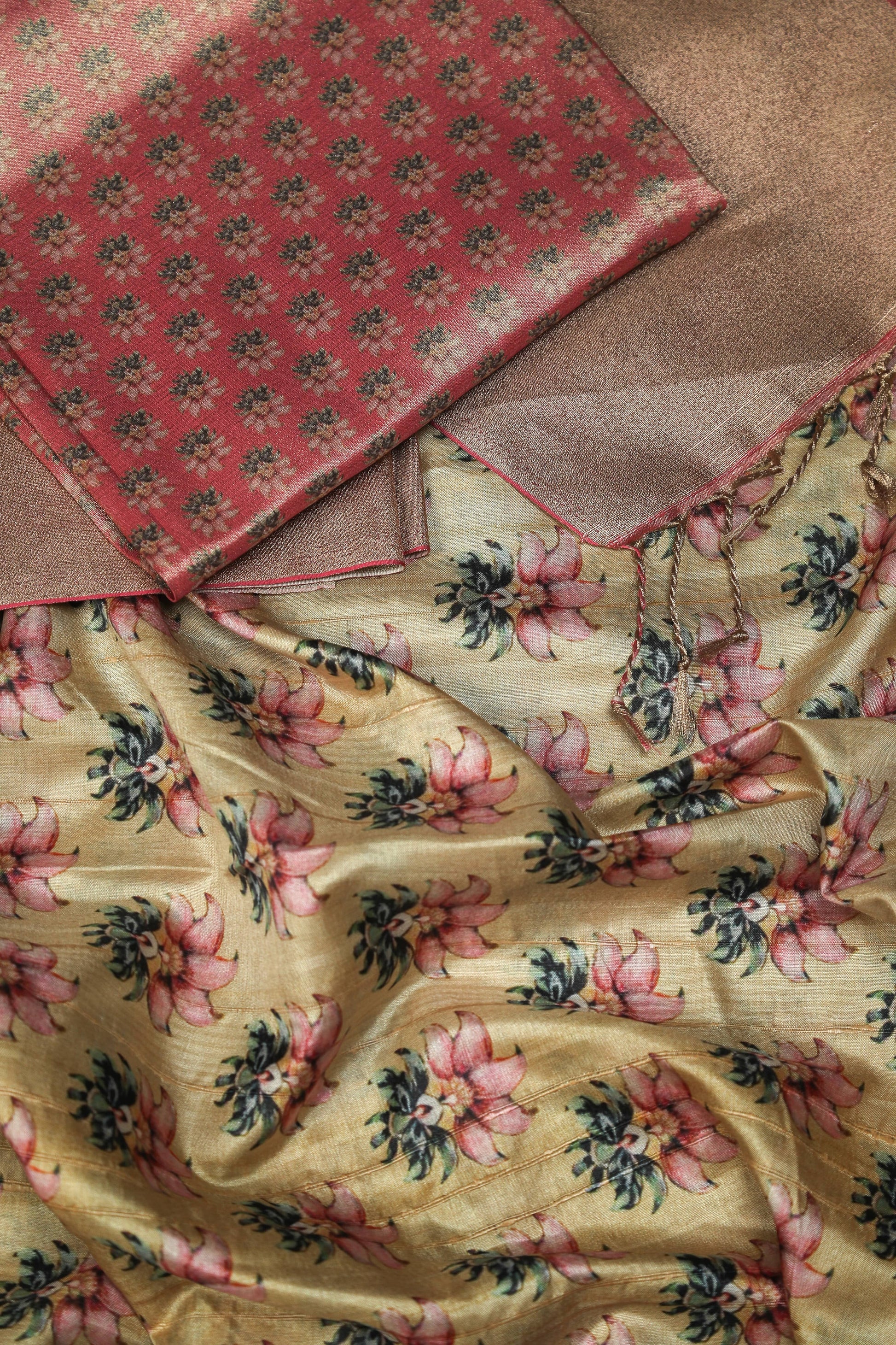 Yellow and Pink Floral Premium Bold Border Kotha Handloom Saree Geetha Creation