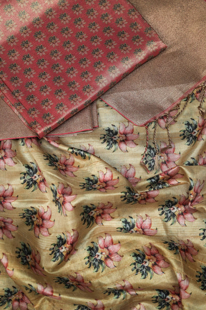 Yellow and Pink Floral Premium Bold Border Kotha Handloom Saree Geetha Creation
