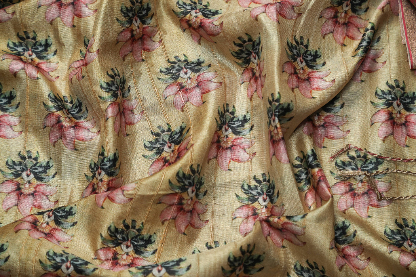Yellow and Pink Floral Premium Bold Border Kotha Handloom Saree Geetha Creation