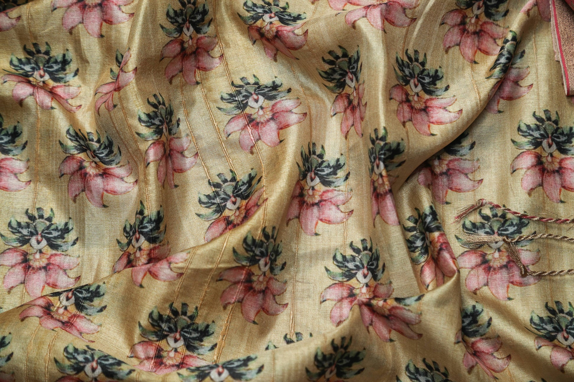 Yellow and Pink Floral Premium Bold Border Kotha Handloom Saree Geetha Creation