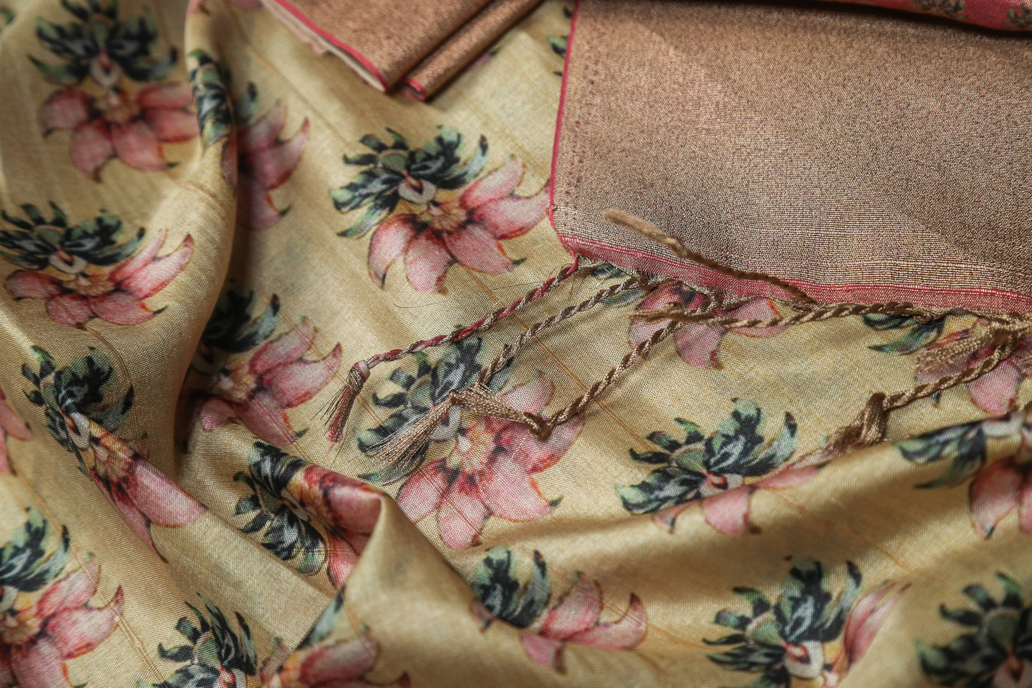 Yellow and Pink Floral Premium Bold Border Kotha Handloom Saree Geetha Creation