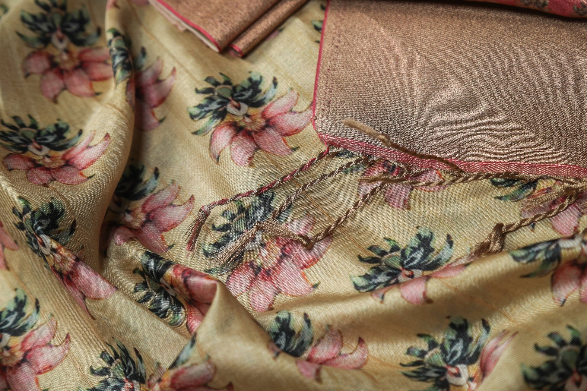 Yellow and Pink Floral Premium Bold Border Kotha Handloom Saree Geetha Creation