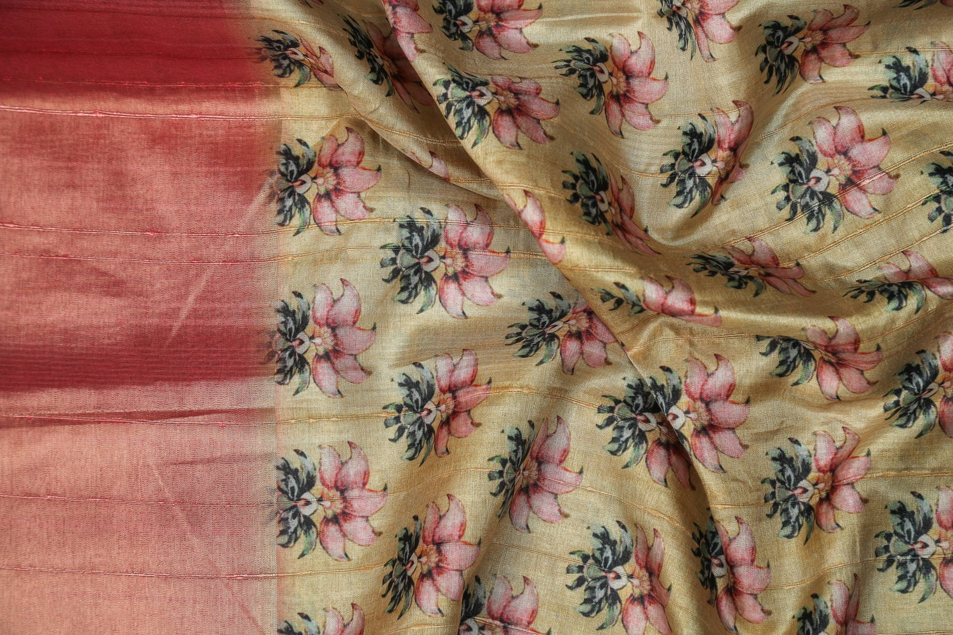 Yellow and Pink Floral Premium Bold Border Kotha Handloom Saree Geetha Creation