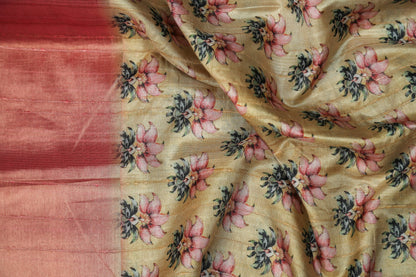 Yellow and Pink Floral Premium Bold Border Kotha Handloom Saree Geetha Creation