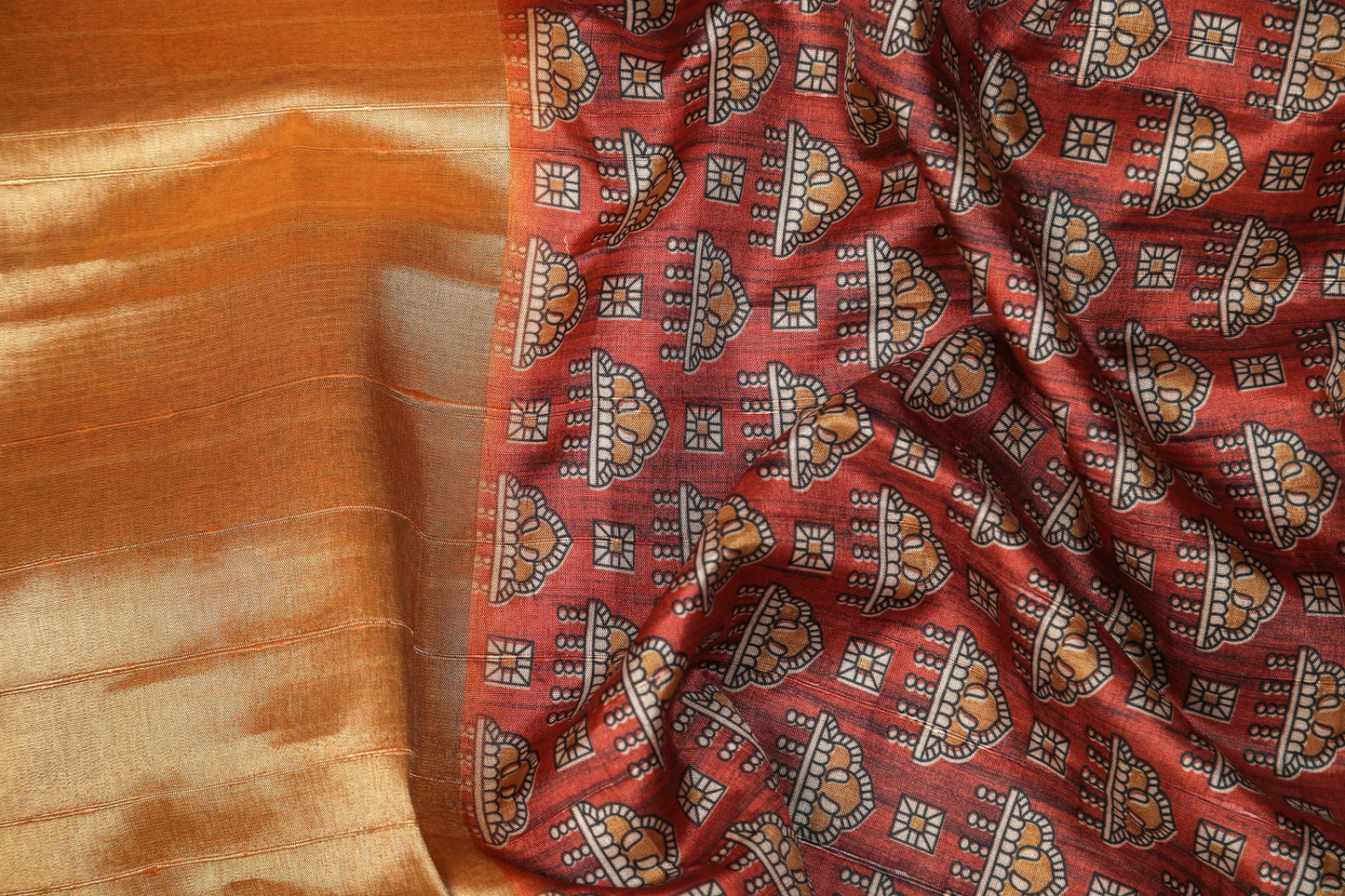 Red in Lustrous Orange Premium Bold Border Kotha Handloom Saree Geetha Creation