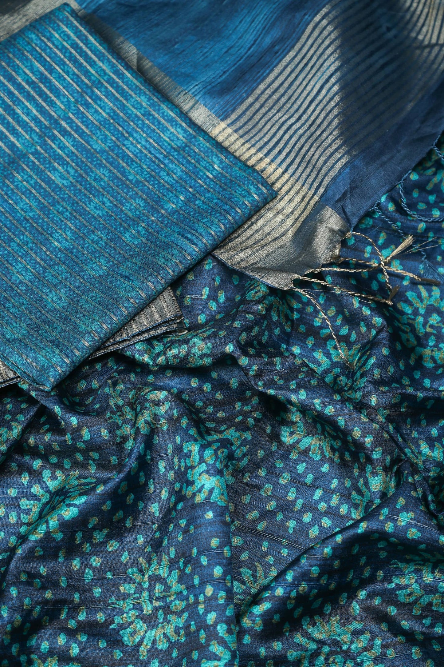 Spotted Indigo Chapa Handloom Tussar Saree C3 Geetha Creation