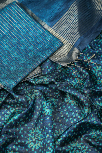 Spotted Indigo Chapa Handloom Tussar Saree C3 Geetha Creation