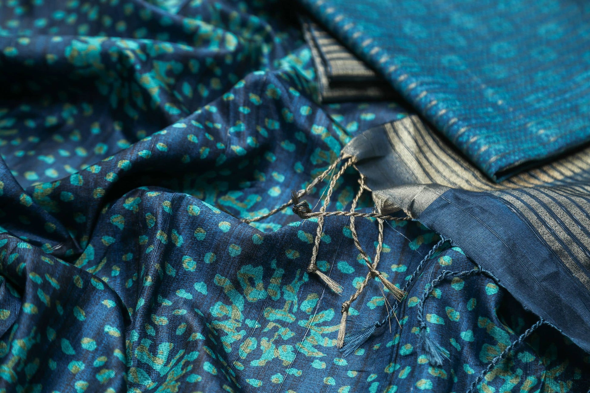 Spotted Indigo Chapa Handloom Tussar Saree C3 Geetha Creation