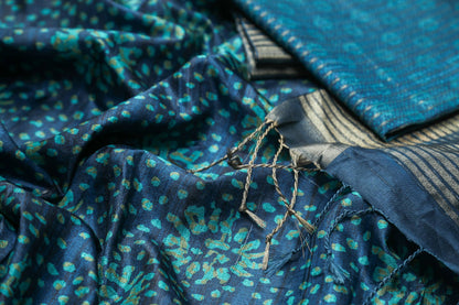 Spotted Indigo Chapa Handloom Tussar Saree C3 Geetha Creation