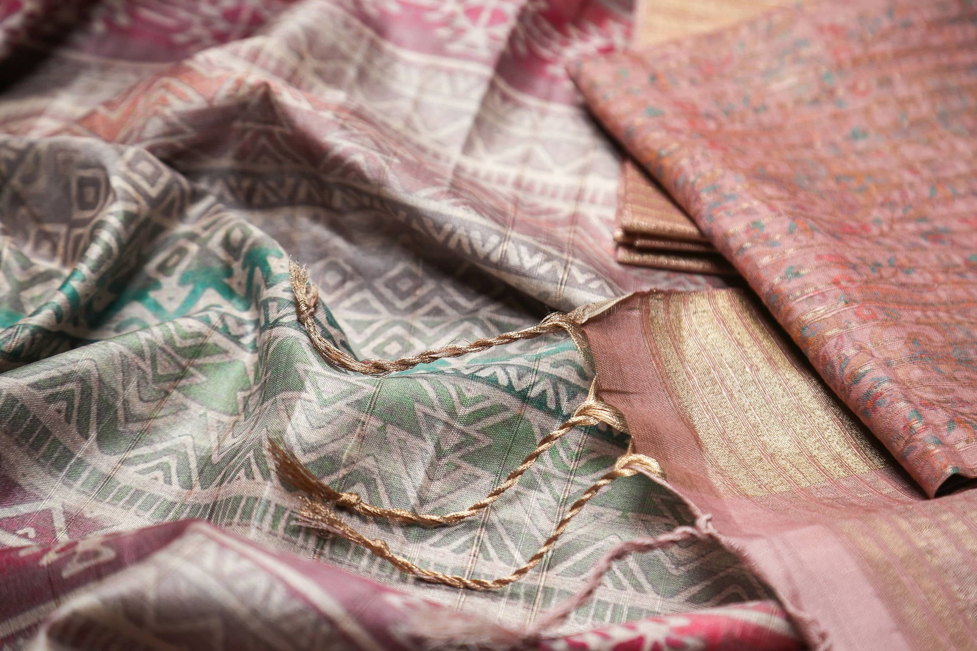 Pastel Geometry Chapa Handloom Tussar Saree C3 Geetha Creation