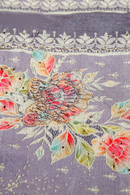 Rich Embroidered Pure Viscose Royal Purple Unstitched Suit Set Geetha Creation