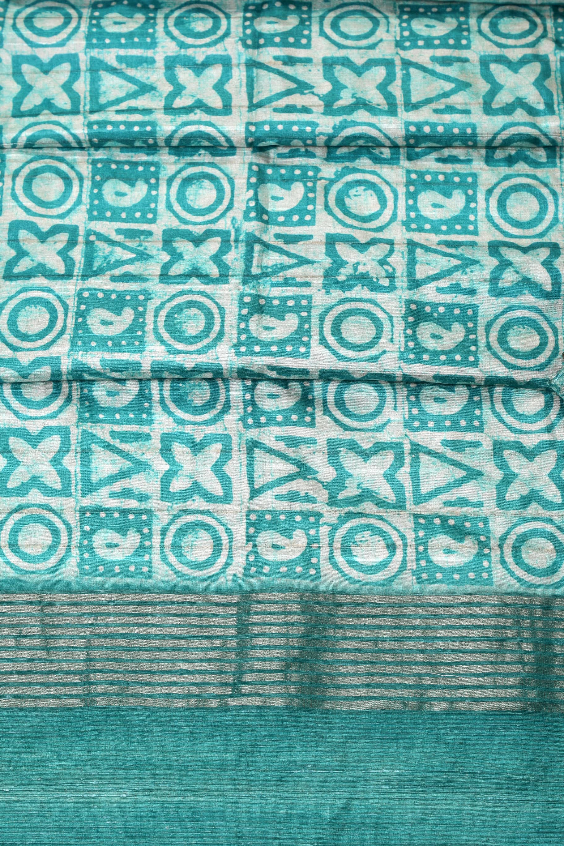 Caribbean Geometric Chapa Handloom Tussar Saree C2 Geetha Creation