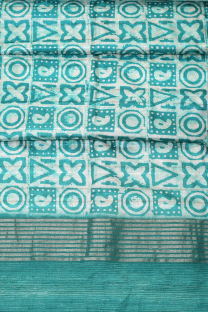 Caribbean Geometric Chapa Handloom Tussar Saree C2 Geetha Creation