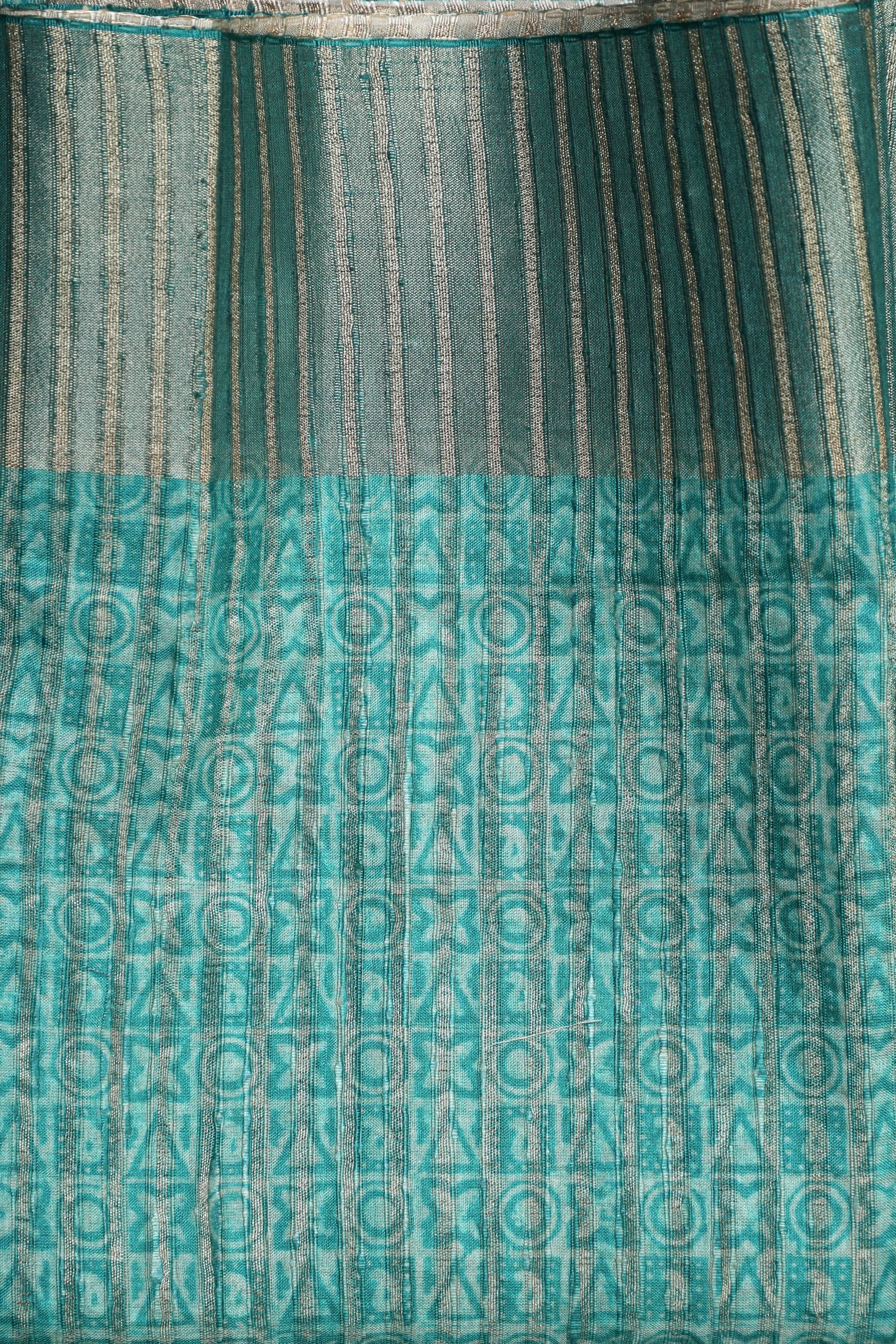 Caribbean Geometric Chapa Handloom Tussar Saree C2 Geetha Creation