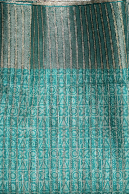 Caribbean Geometric Chapa Handloom Tussar Saree C2 Geetha Creation