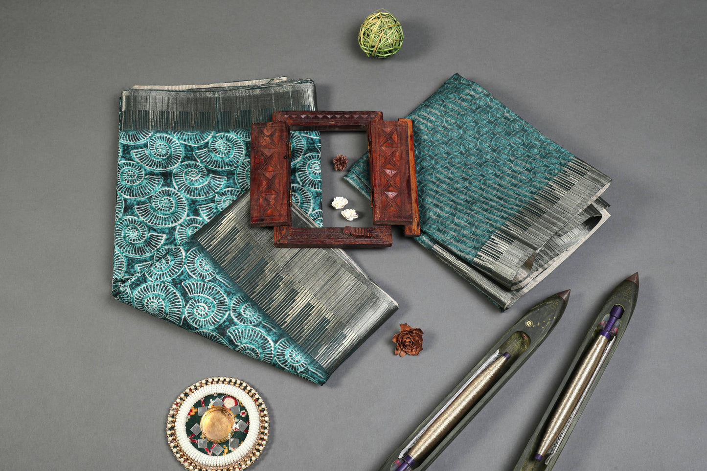 Ocean Marine Print Temple Border Chapa Handloom Tussar Saree Geetha Creation