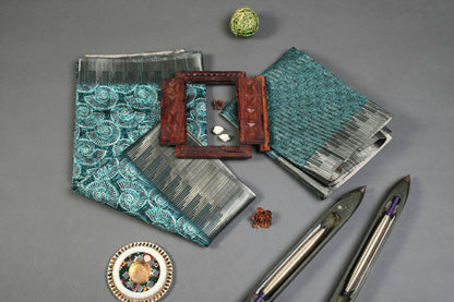 Ocean Marine Print Temple Border Chapa Handloom Tussar Saree Geetha Creation
