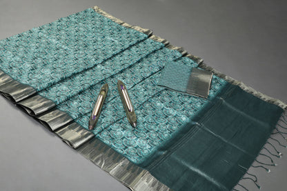Ocean Marine Print Temple Border Chapa Handloom Tussar Saree Geetha Creation