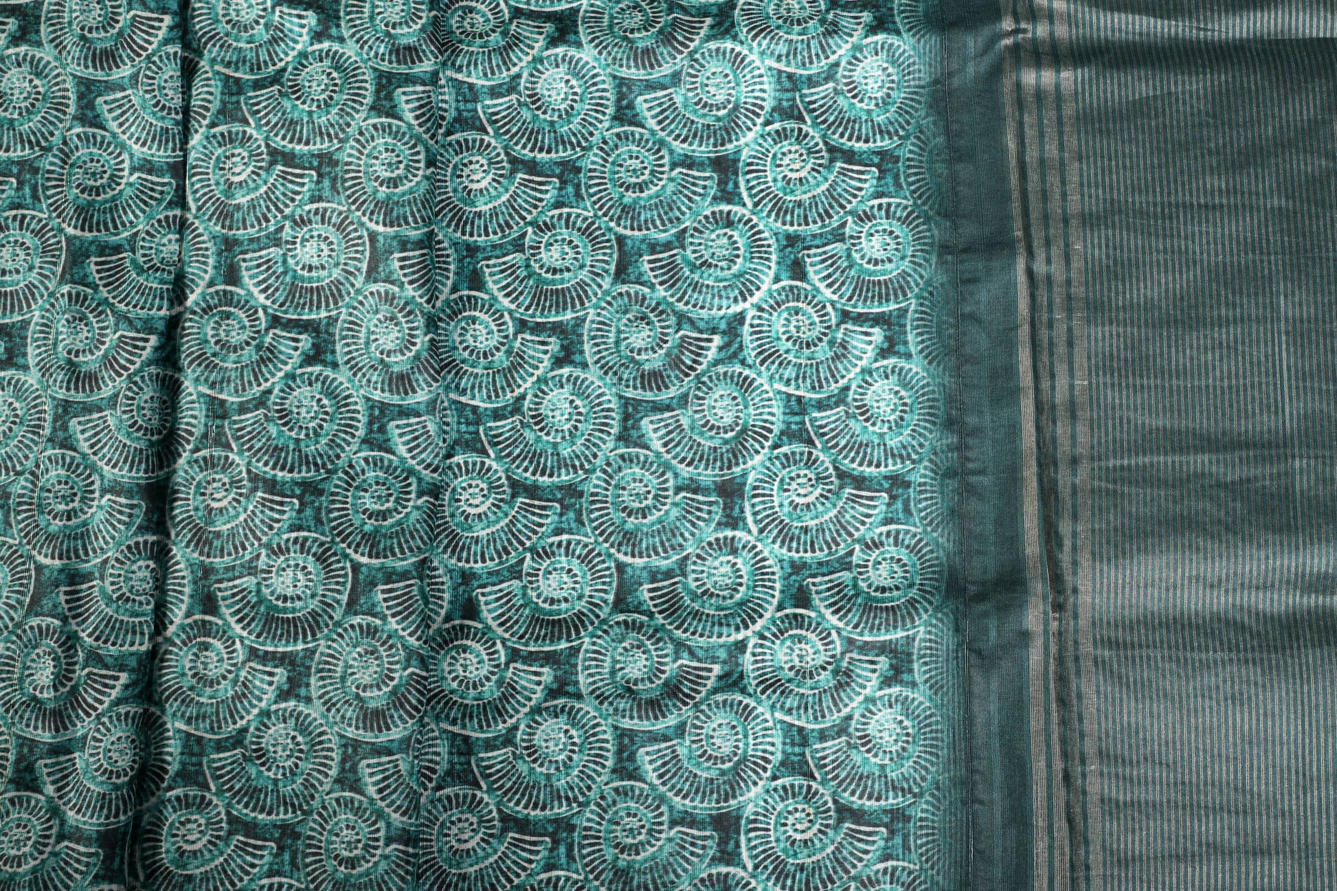 Ocean Marine Print Temple Border Chapa Handloom Tussar Saree Geetha Creation