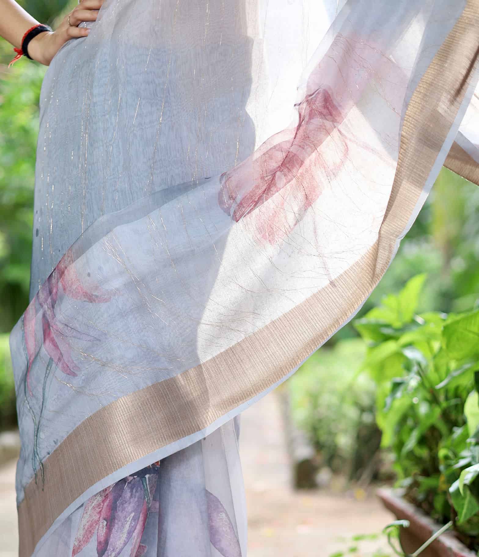 Super Rich Double Cloth Organza Saree - Light Grey Geetha Creation