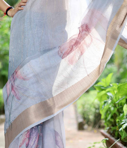 Super Rich Double Cloth Organza Saree - Light Grey Geetha Creation