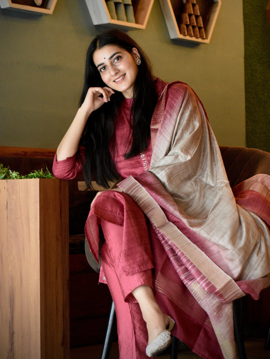 Luxurious Rose Red Ready to Wear Silk Kurti Set Geetha Creation