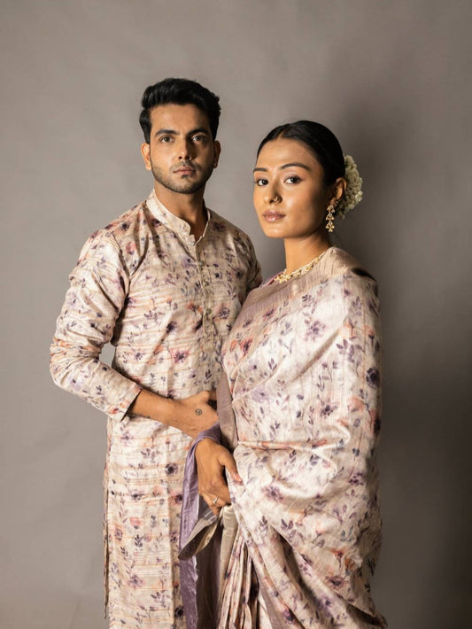 Blooming Blossom Tussar Couple Outfits