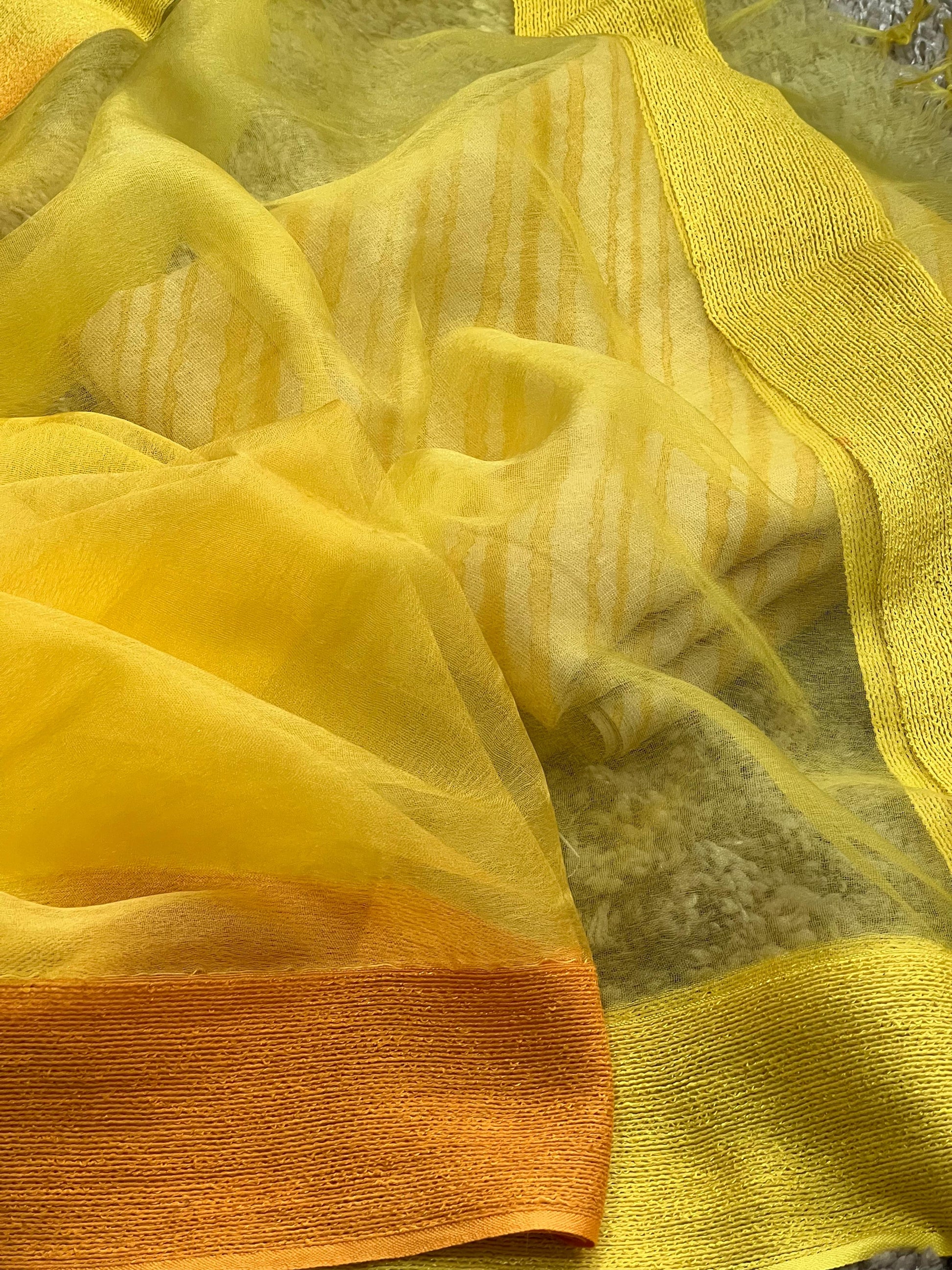 Sparkling Yellow Ombre Pure Organza Silk Unstitched Salwar Set Geetha Creation