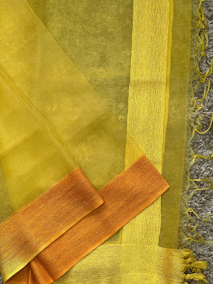 Sparkling Yellow Ombre Pure Organza Silk Unstitched Salwar Set Geetha Creation
