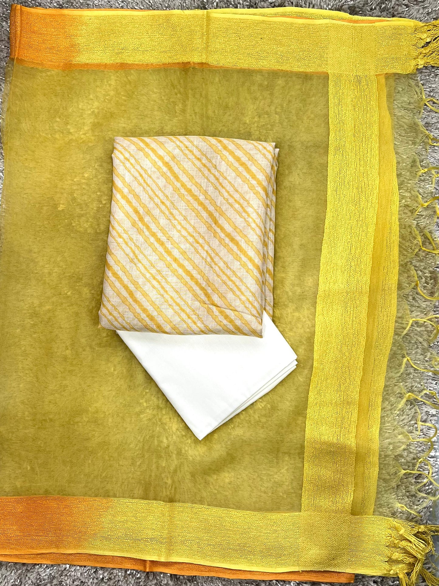 Sparkling Yellow Ombre Pure Organza Silk Unstitched Salwar Set Geetha Creation