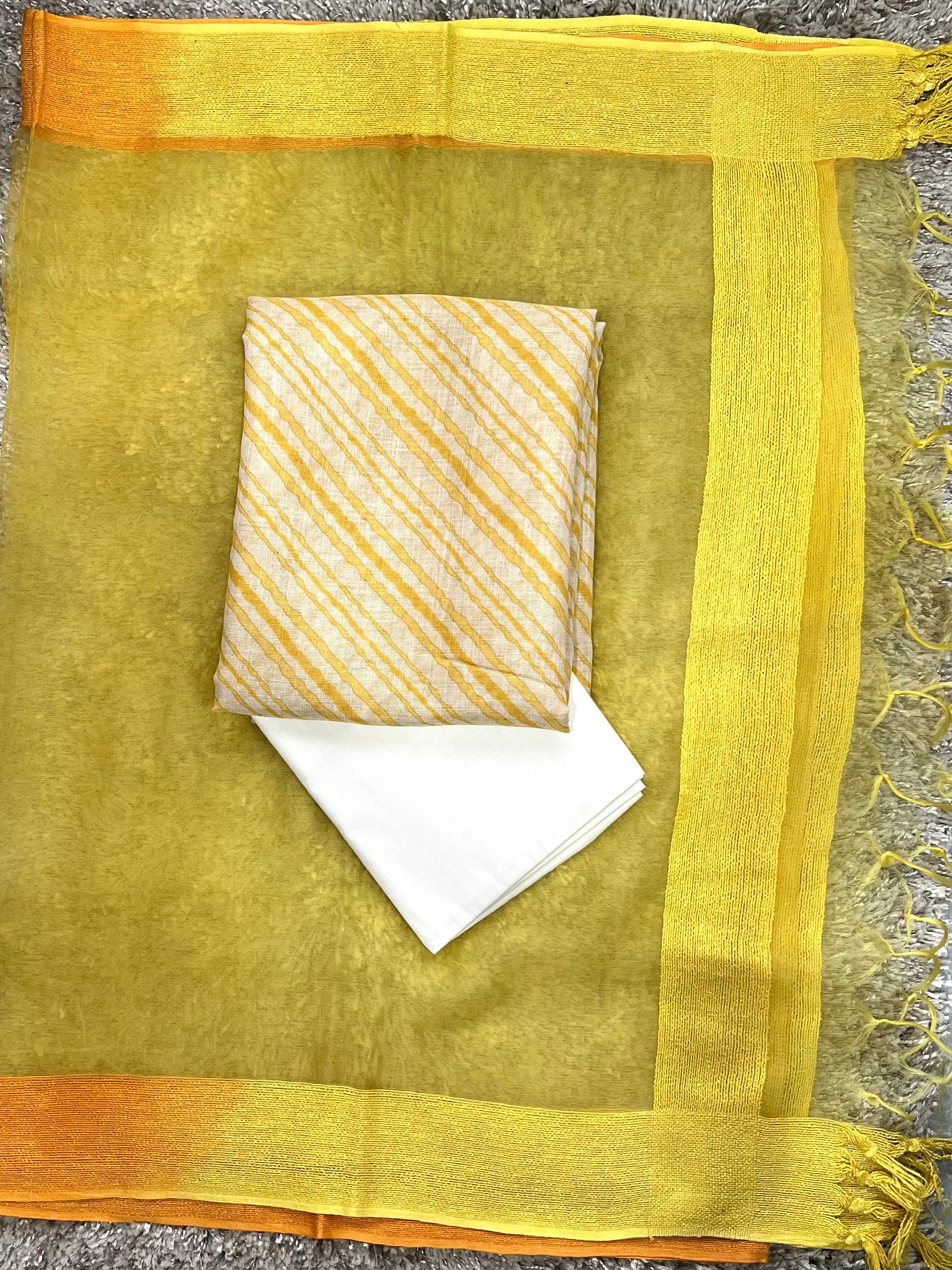 Sparkling Yellow Ombre Pure Organza Silk Unstitched Salwar Set Geetha Creation