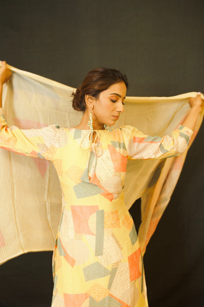 Yellow Geometric Co-ord Unstitched Salwar Set Geetha Creation