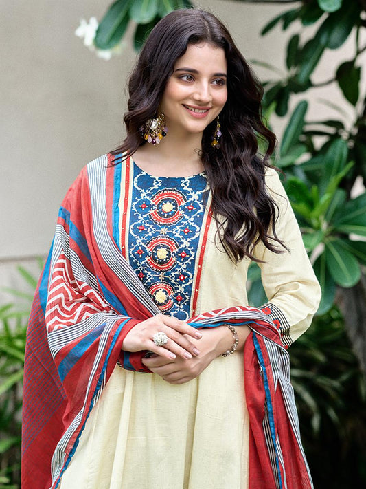 Riwaayat Red and Blue Ethnic Anarkali Dress